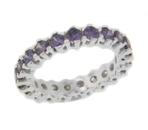 Sterling Silver Simulated Amethyst Purple CZ Eternity Band Ring - Silver Insanity