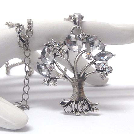 Winter Tree with Ice Crystal Leaves Pendant Adjustable Silvertone Necklace - Silver Insanity